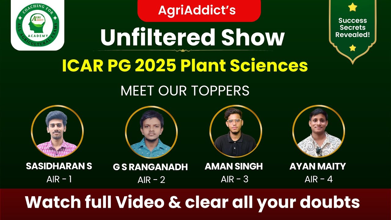 Ag Science Topper AgriAddict Unfiltered: Plant Sciences Toppers Strategies for ICAR PG ...