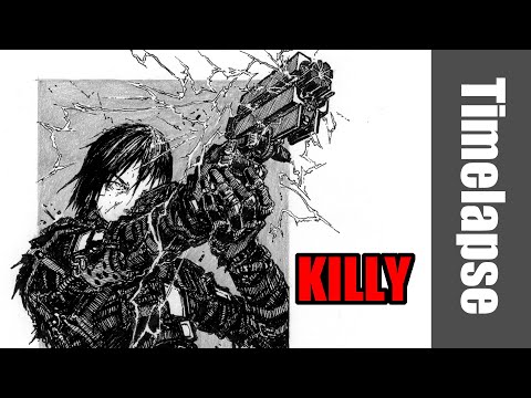 Drawing Killy ( from the Manga Blame! ) - Timelapse | Red Hawk
