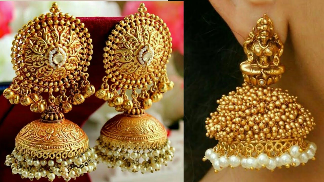 most beautiful gold jhumka designs/ Beautiful south indian jhumka designs /  Latest gold jhumka - YouTube