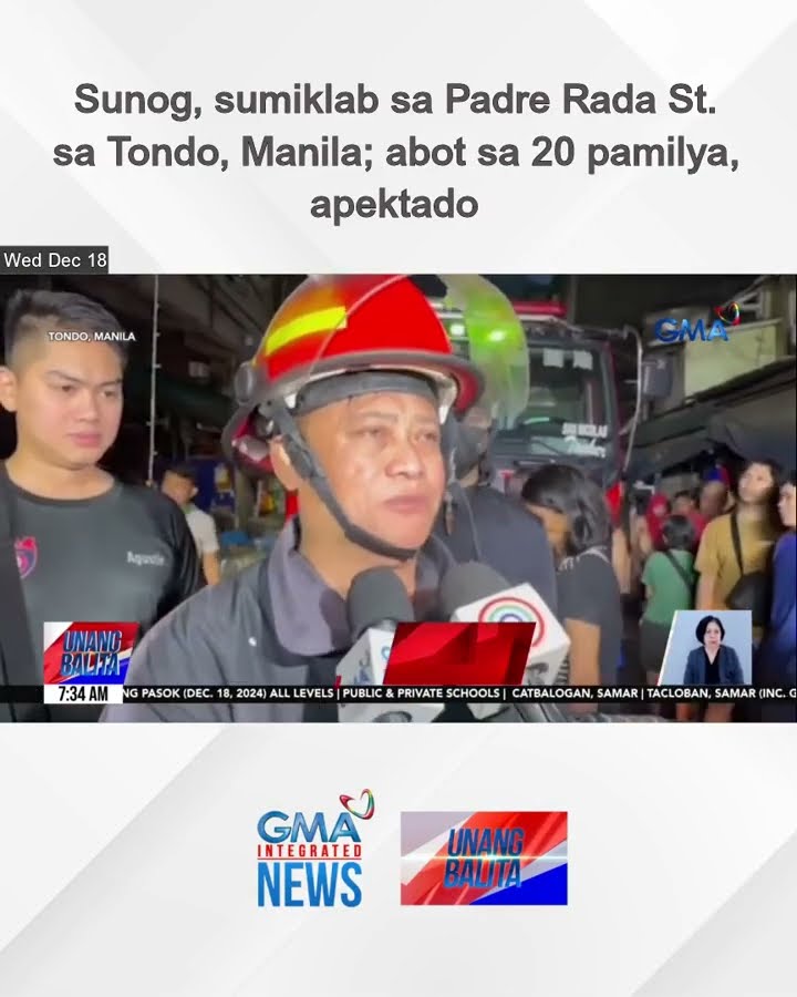 Sunog, sumiklab sa Padre Rada St. sa Tondo, Manila; abot sa 20 pamilya, apektado | Unang Balita