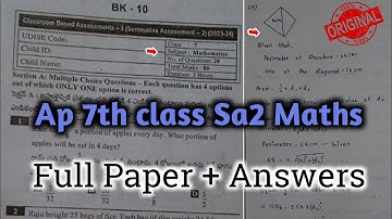 💯7th class Mathematics CBA-3 Sa-2 real full question paper 2024|💯Ap 7th Sa2 maths paper answers 2024