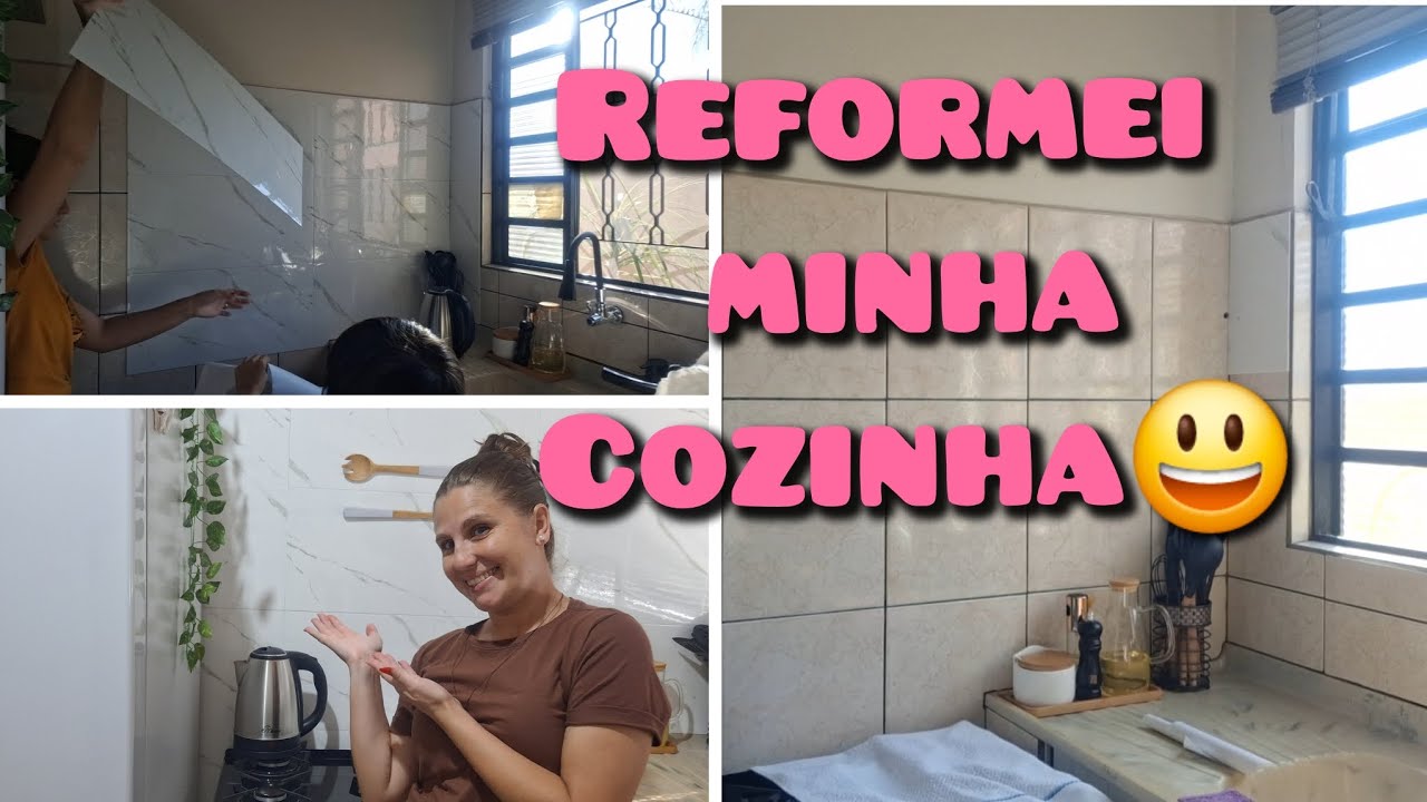 #vlog reforma na cozinha simples ficou linda🥰 com  placas adesivas da shoppe 