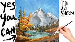 EASY Snowy Mountain Stream 💛💙❤️ PRIMARY COLOR CLASS: How to paint acrylics for beginners