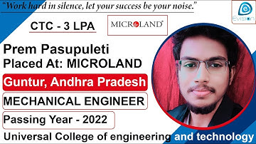 Congrats, Prem Pasupuleti |Selected in MICROLAND| 3 LPA |MECHANICAL ENGINEER, PoY 2022 |Guntur, A.P.