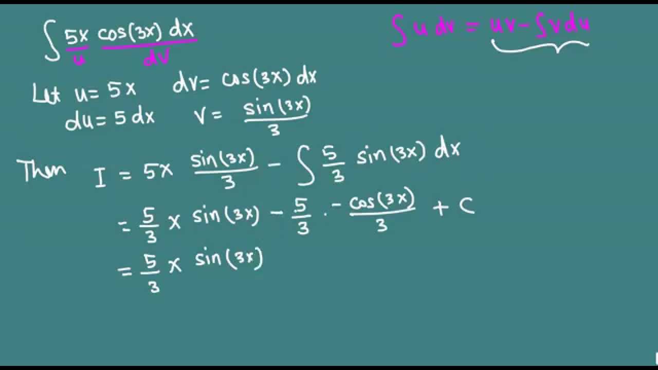 Integration Of 5x Cos 3x Integration By Parts Youtube