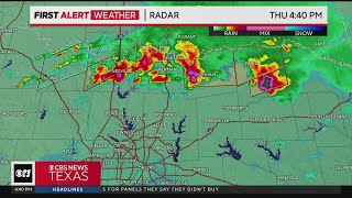 Severe Thunderstorm Warning with baseball-sized hail in North Texas