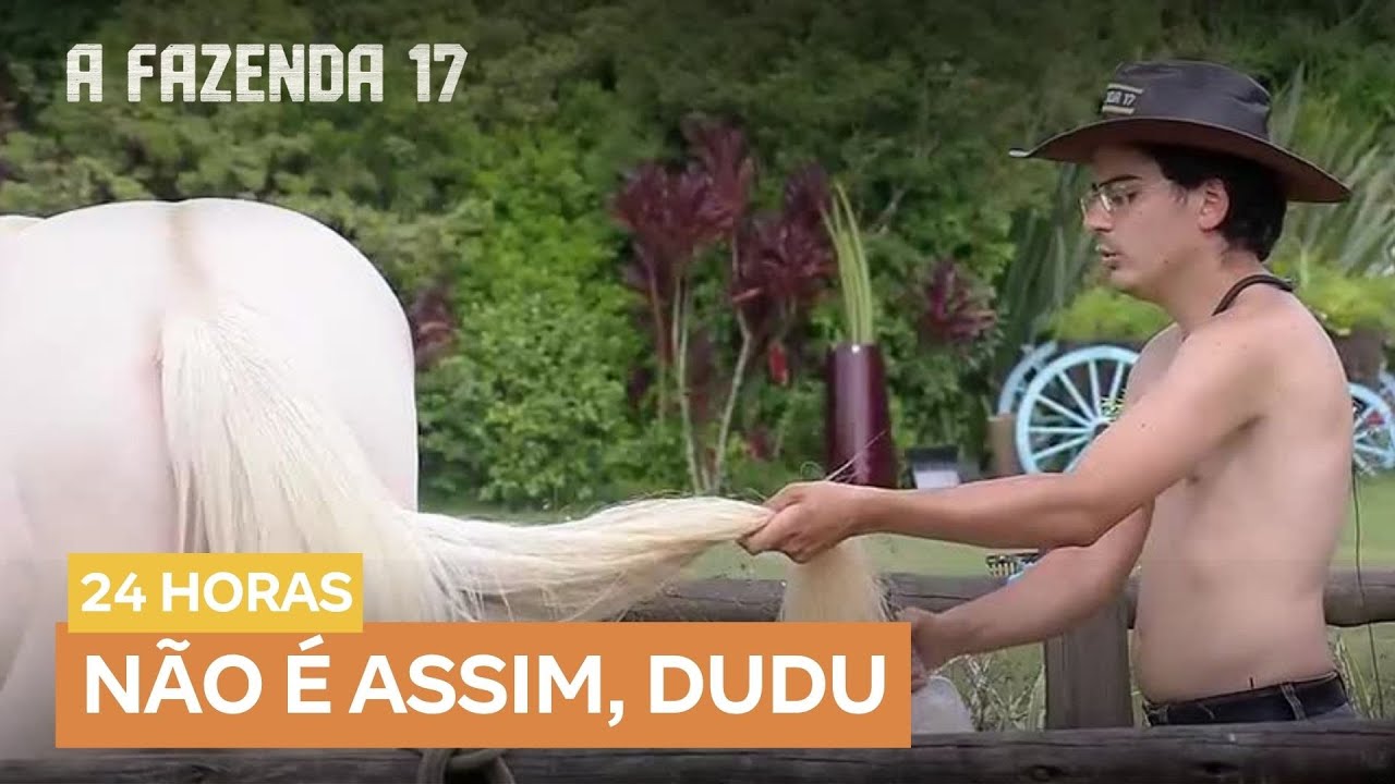 Dudu irrita Apolo enquanto tentava desembaraçar cauda do cavalo | A Fazenda 17