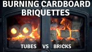 Burning cardboard Briquettes Tubes vs Bricks #scotland #amazing #eco