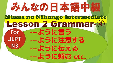 Minna no Nihongo Intermediate Lesson 2 Grammar④ for JLPT N3 /V dic. formように／V ないように言う・注意する・伝える・頼む