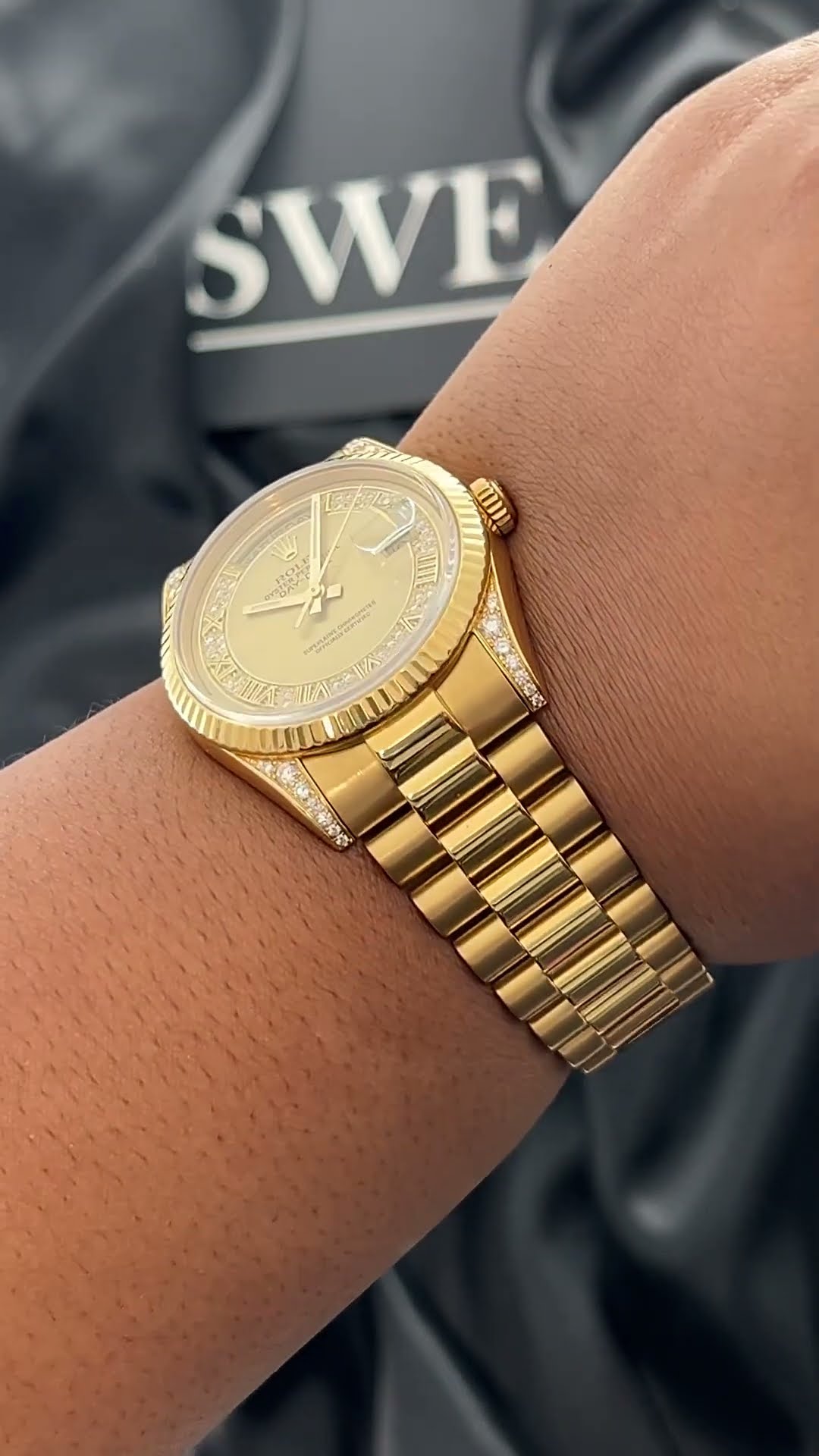 Rolex Day Date Yellow Gold Myriad Dial Diamond Lugs Watch 118338