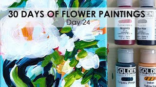 Day 24 of 30 Flower Paintings. How to Paint White Flowers on Canvas with Acrylics Tutorial