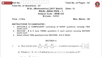 MSC MATHEMATICS 1ST SEM REAL ANALYSIS 1ST MAY 2019 | PTU