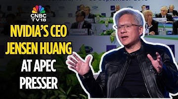 Jensen Huang, CEO van NVIDIA, spreekt op de persconferentie van APEC Simmit 2025 in Zuid-Korea | ...