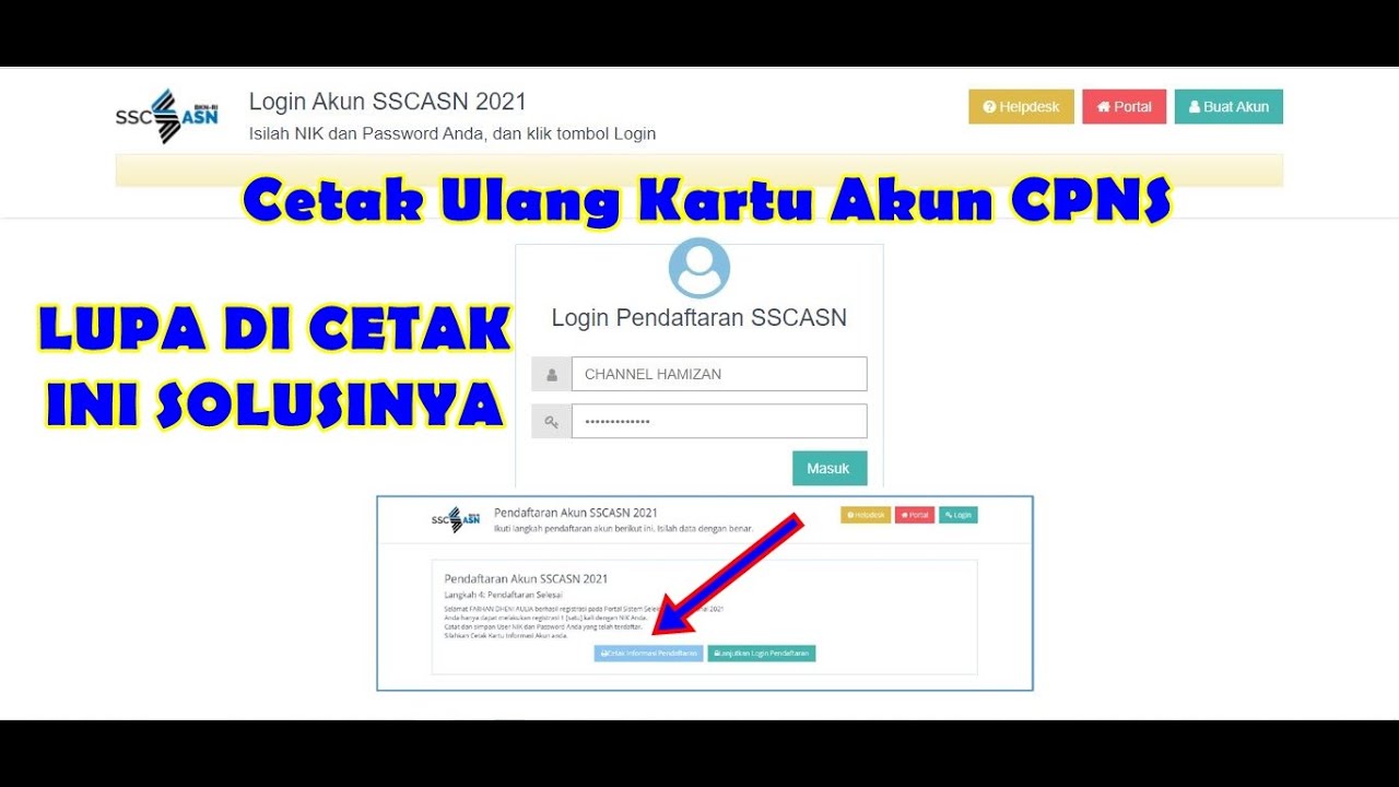 Cara Cetak Ulang Kartu Pendaftaran Cpns Youtube