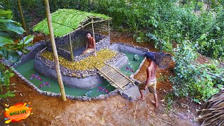 How To Build Fish Pond Around Forest Houses | Story Of Rainforest