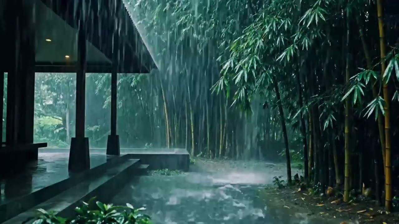 Heavy Rain ASMR by the Terrace, Bamboo Trees Swaying Softly in a Green AfternoonLullaby 196