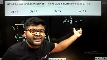 Find the ratio in which the join of (1,3) and (2,7) is divided by the line 3x+y=9(1) 3:4