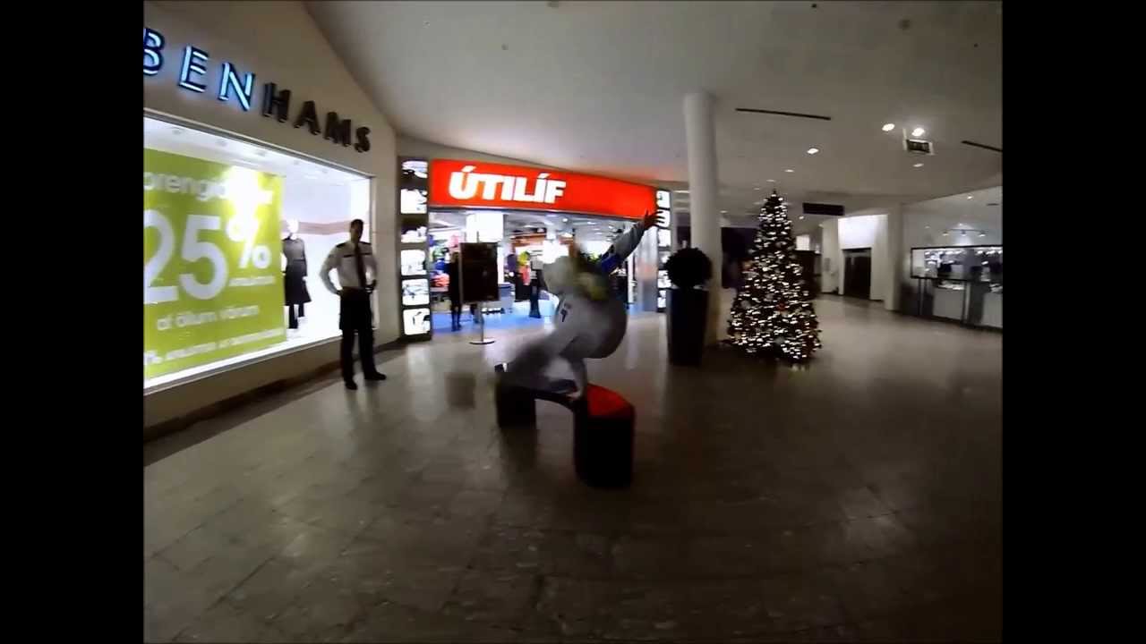 GoPro: Freerunning inside sports shop Útilíf and a security guard Watching  . (Parkour kid)