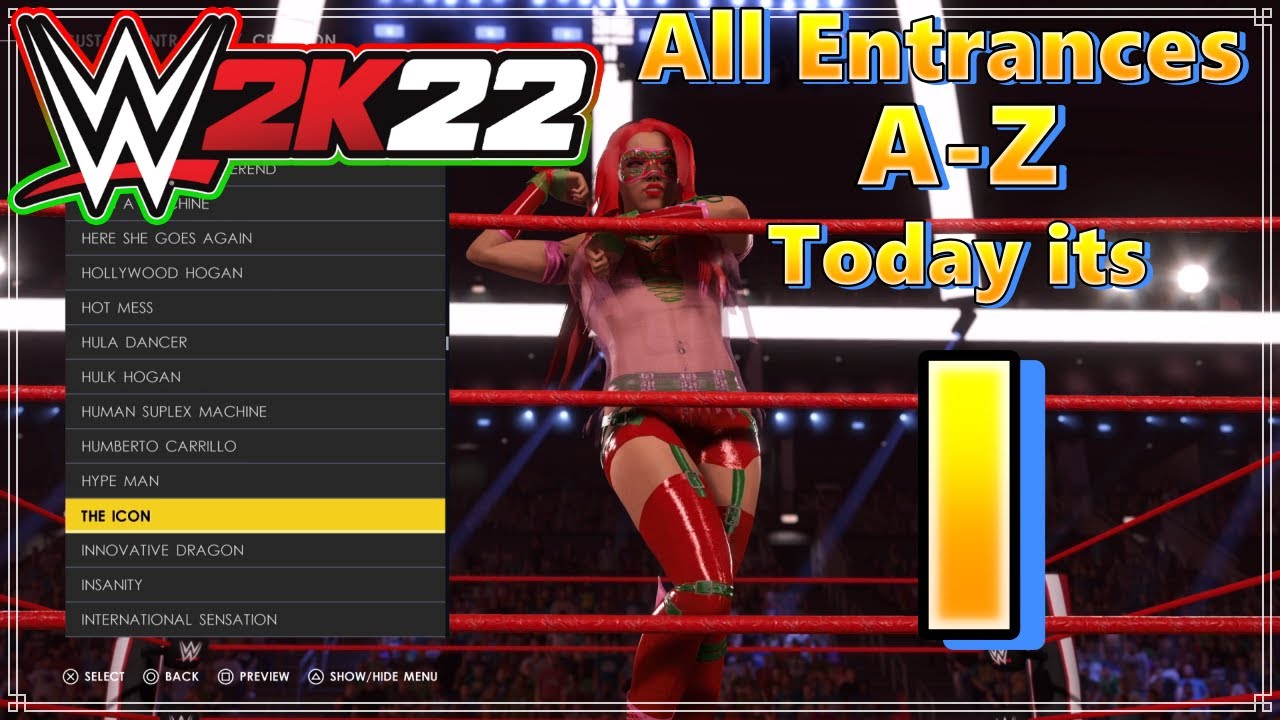 WWE 2K22 Create An Entrance Options Alphabetical, All Letter I