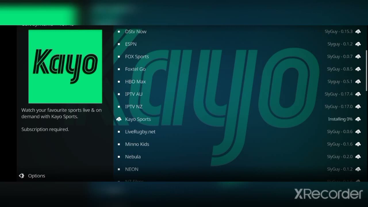 how to install kayo sports on kodi 19.1