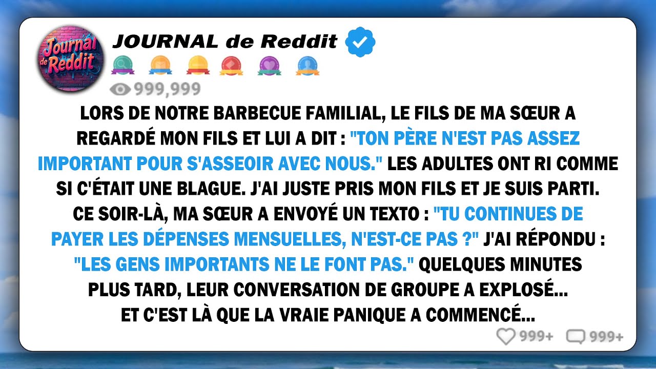 Lors de notre barbecue familial, le fils de ma sœur a regardé mon fils et a dit : 