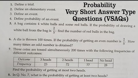 RD Sharma Solutions for Class 9 Maths Chapter 25 Probability Exercise VSAQs Q1 to Q8