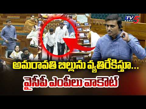 అమరావతి బిల్లును వ్యతిరేకిస్తూ...YCP MP's Walk Out From Loksabha | Amaravati Bill | TV5 News - TV5NEWS