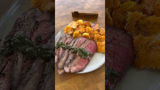 Smoked picanha roast and Parmesan crusted potatoes