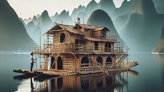 Young Couple Builds The Bamboo Floating House, It’S So Big!#handmade #houseboat #architecture