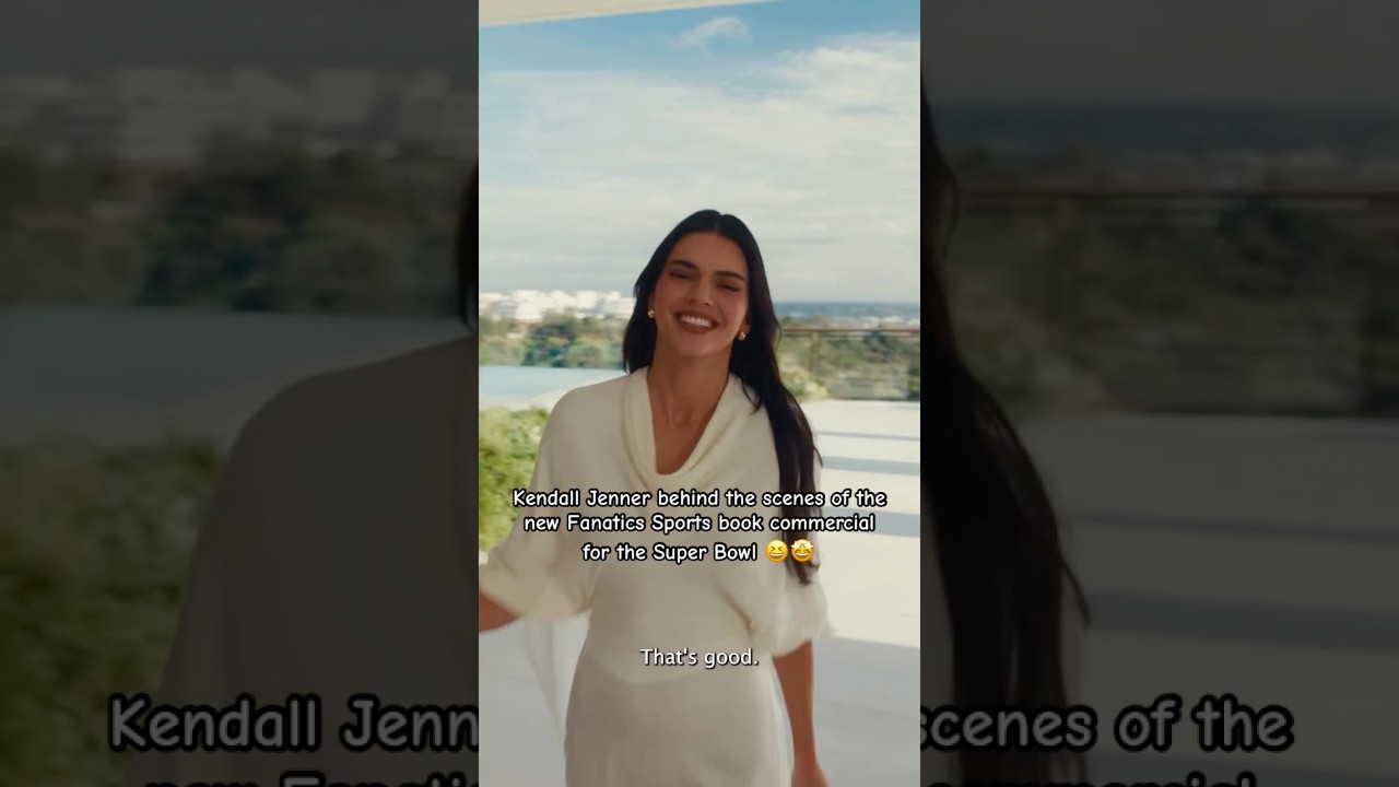 Kendall Jenner behind the scenes of the new Fanatics Sportsbook commercial for the Super Bowl