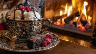 Warm Brownie Cake With Ice Cream by the Fire Place