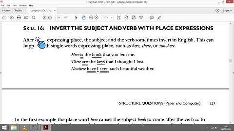 TOEFL Structures Skill 16 Invert subjects and verbs with place expression