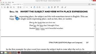 TOEFL Structures Skill 16 Invert subjects and verbs with place expression