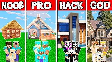 Minecraft: FAMILY LUXURY MODERN HOUSE BUILD CHALLENGE - NOOB vs PRO vs HACKER vs GOD in Minecraft