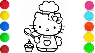 Hello Kitty Chef Drawing, Coloring And Painting For Kids And Toddlers.