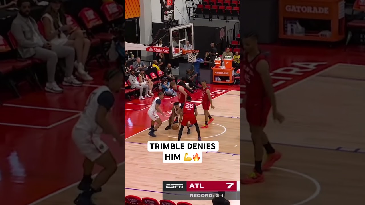 Seth Trimble stands tall for the impressive block on the dunk attempt