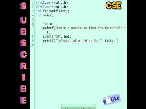 To find Factorial of a number Using Function in C programming language ...