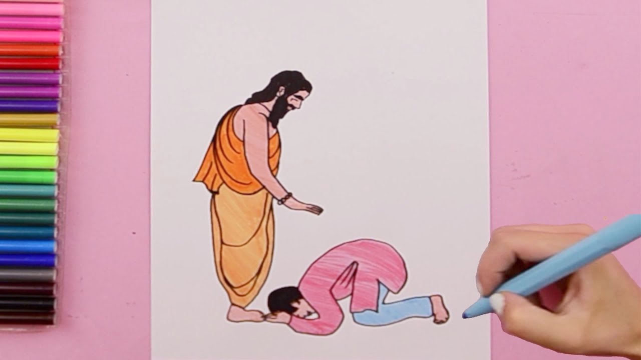 Guru Purnima Background Hand Drawn A Man Is Worshipping A Spiritual Teacher  Stock Illustration - Download Image Now - iStock