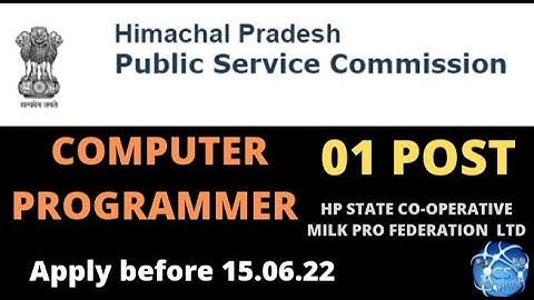 HPPSC ADVERTISEMENT COMPUTER PROGRAMMER(1) CLASS-II (HP STATE MILK PRODUCER FEDERATION LTD)