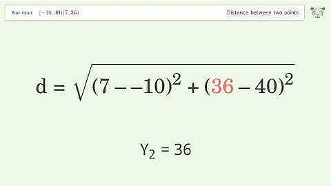Find the distance between two points p1 (-10,40) and p2 (7,36): Step-by-Step Video Solution