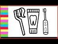 تعلم كيفية رسم ادوات تنظيف الاسنان للاطفال خطوة بخطوة/رسم سهل/ انشودة الفار والاسد