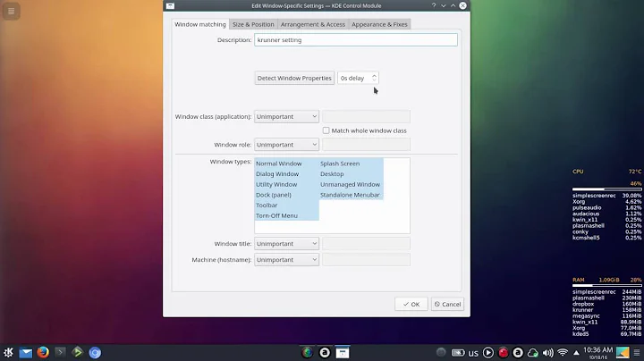 Change krunner launcher position on the desktop (Linux KDE - Plasma 5)