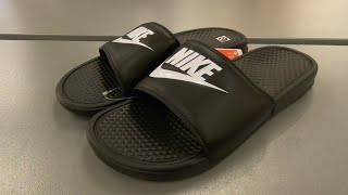 NIKE BENASSI JDI MEN S SLIDE SLIDES SANDAL KOHL S SHOP WITH ME SHOPPING CLOSE UP LOOK