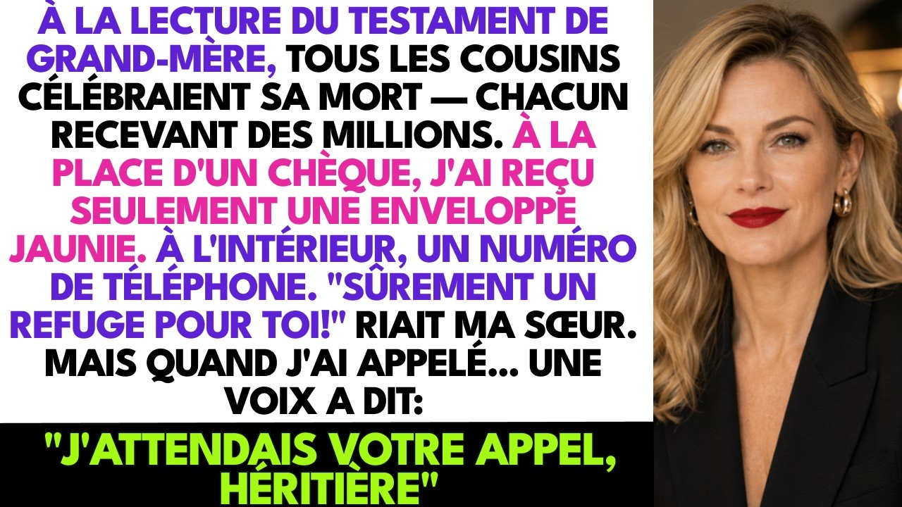 Je pensais que la lecture du testament de mon grand-père serait juste une formalité. Mon père a reçu un manoir, mon frère a pris l'entreprise, et moi, j'ai eu une enveloppe jaunie avec un numéro...