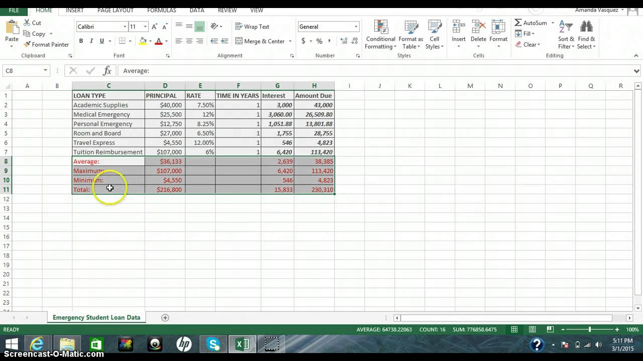 student loan excel