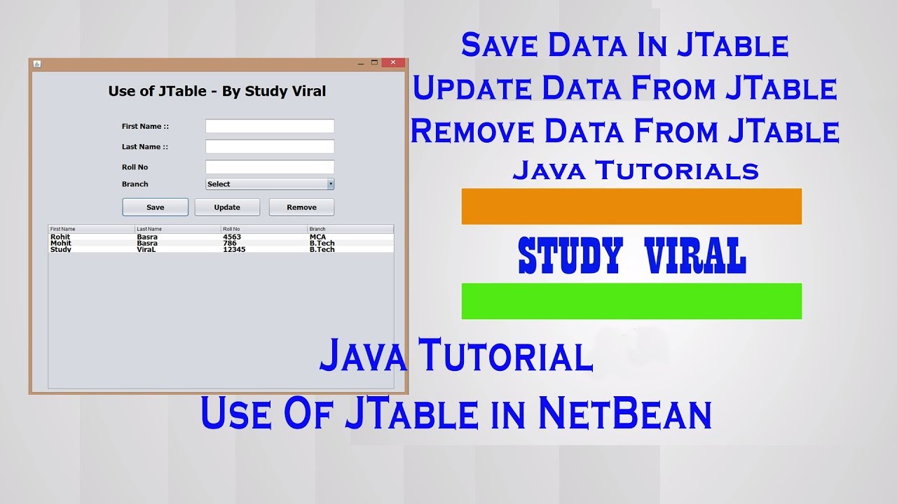 Java Swing (GUI) Use of JTable from JTextFields - Study Viral - YouTube