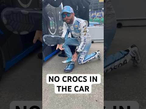 We told him that he couldn’t wear his Crocs in the car. #rosschastain #racing #motorsports #crocs