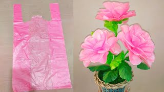 Pink Rose Flowers Making With Plastic Bag ll Cara membuat bunga mawar pink dari plastic kresek l DIY