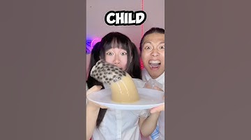 Adult VS Child Emoji Food Challenge ASMR 🥵boba tea bubble tea🧋 #asmr #funny #mukbang