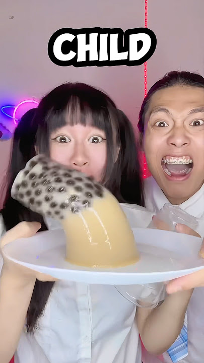 Adult VS Child Emoji Food Challenge ASMR 🥵boba tea bubble tea🧋 #asmr #funny #mukbang